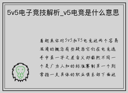 5v5电子竞技解析_v5电竞是什么意思